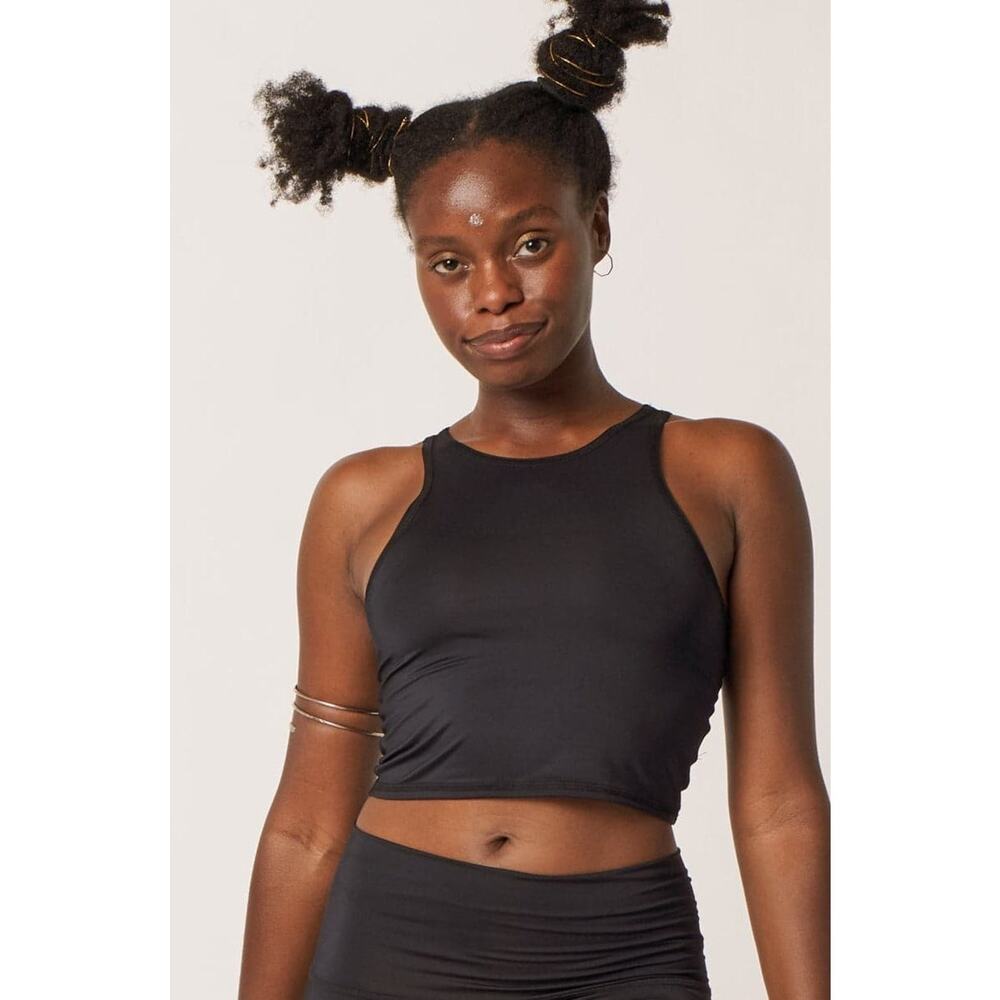 Teeki Tank Crop Top XS/S Solid Black Style Pilates Yoga Anti-Microbial Workout